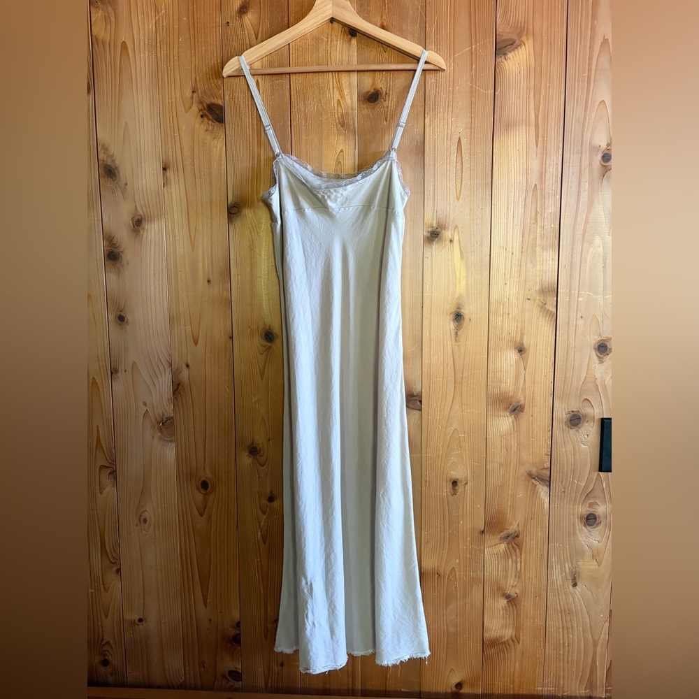 Brazeau Tricot Grey Lightweight Silk Cotton Lace Trim Midi Dress - Picture 8 of 10